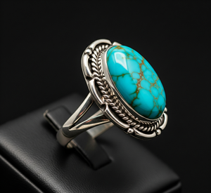 Anillo de Moda Hecho a Mano con Turquesa, Engaste Personalizado, Venta Especial, Joyería para Fiesta, Regalo para Mujer, Chapado en Rodio - Product Image 6