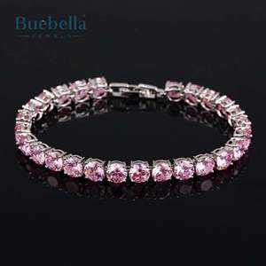 สร้อยข้อมือเทนนิสสีชมพู VVS Moissanite ขนาด6มม. แนวฮิปฮอปประดับด้วยทองคำขาว14K ชุบ925เงินสเตอร์ลิงเครื่องประดับสำหรับผู้ชาย - Product Image 1