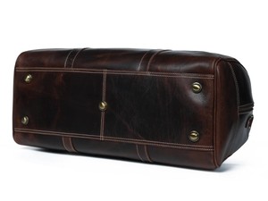 Sac de voyage en cuir véritable marron de luxe pour homme, sac de voyage de week-end à grande capacité avec fermeture éclair en polyester, bandoulière rembourrée - Product Image 2