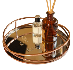 Latest Style Metal Rounded <b>Mirror</b> Tray Christmas <b>Rose</b> <b>Gold</b> Shiny Finished Tray for Home and Kitchen Christmas Tray - Product Image 1