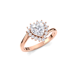 Élégante bague de fiançailles halo en diamant de laboratoire en forme de cœur de 1 carat, avec tige bypass, plaqué rhodium et accents pavé, en or 9K jaune, blanc ou rose - Product Image 2