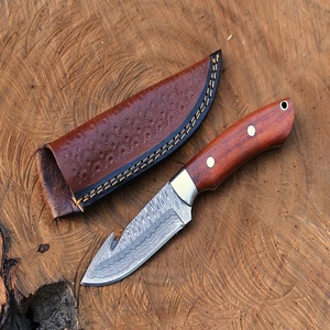 มีดเหล็กดามัสกัสสำหรับตั้งแคมป์กลางแจ้งทำด้วยมือด้ามไม้กุหลาบปลอกหนังปรับแต่งได้ - Product Image 1