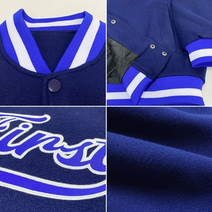Custom <b>Navy</b> Royal-White Bomber Full-Snap Varsity Letterman Jacket Windbreaker Streetwear Vintage <b>Men's</b> Varsity Jacket - Product Image 3