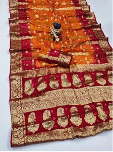 Sari en soie artificielle de mariage de créateur, nouvelle arrivée, sari en soie artificielle Bandhej au meilleur prix par le fabricant - Product Image 2