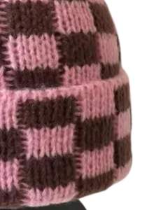 Gorro de Punto a Cuadros Rosa Marrón de Invierno, Grueso, Cálido, Mezcla de Lana, Suave y Elástico, Fabricante Personalizado, Unisex, para Clima Frío - Product Image 6