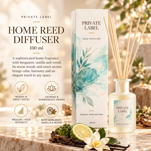 Difusor de Aromas de Bergamota, Vainilla y Madera de Etiqueta Privada, 100 ml |   Fragancia amaderada dulce y sofisticada |   Fabricante OEM España - Product Image 3