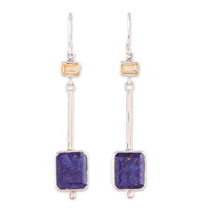 Vente en gros Argent Sterling 925 Tendance Mode Forme Carrée Boucle D'oreille À La Main Bleu Lapis Lazuli Citrine Pierre Gemme Crochet pour Cadeau - Product Image 1