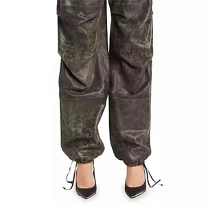 Pantalones transpirables informales de ganchillo con parte delantera plana de invierno de cuero genuino para mujer, MOQ bajo para venta en línea - Product Image 5