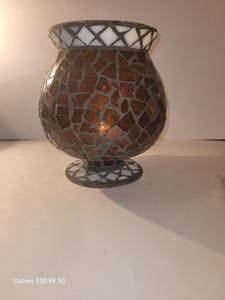 Tarros de cristal modernos para velas de Navidad con tapas metálicas transparentes ámbar, mosaico iridiscente personalizado, cera de abejas, 4oz 8oz, con tapa de madera - Product Image 2