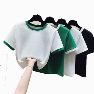 T-shirt court décontracté à manches courtes pour femme, respirant, anti-boulochage, avec logo personnalisé imprimé, grande taille, vente en gros - Product Image 1