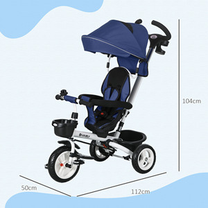 HOMCOM Cochecito Triciclo para Niños con Asa, Parasol Ajustable y Cinturón de Seguridad, Azul Oscuro - Product Image 3