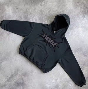 เสื้อฮู้ดดี้ผ้าฝ้ายแท้แบบสั่งทำพิเศษ ไม่มีเชือกผูก ทรงหลวม แต่งรอยขาดแบบวินเทจ สไตล์สตรีทแวร์ และแบบฟอกสีเอซิด - Product Image 3