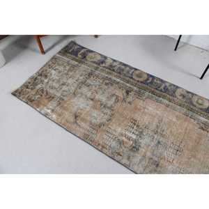 Turkish Vintage Rug 2.9x8.4 ft, <b>Brown</b> Floral <b>Wool</b> Rug - Product Image 2