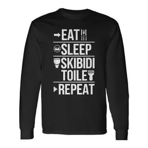 Camiseta de manga larga vintage con meme de Eat Sleep Skibidi Toilet Repeat - Camiseta promocional de cumpleaños estilo vintage con memes - Product Image 1