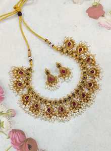 Magnifique collier de bijoux indien tendance avec boucles d'oreilles, ensemble de bijoux plaqué or, collier de conception sud-indienne - Product Image 4