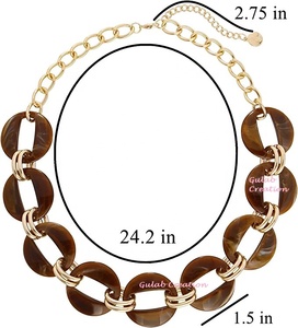 Collar Gargantilla de Cadena Gruesa con Diseño Floral de Resina Marrón, Joyería de Moda Atrevida para Mujer - Product Image 4
