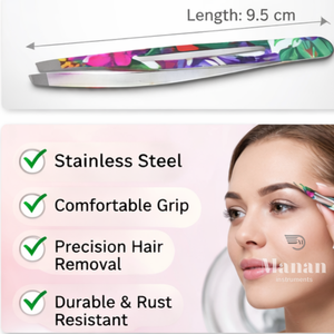 Pinzas Profesionales para Cejas de Acero Inoxidable con Diseño Floral, Punta Inclinada, Precisión, Calidad Premium, Herramienta Cosmética - Product Image 5