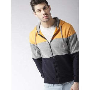 <b>Men's</b> Mustard Yellow & <b>Navy</b> Colorblocked Hooded Sweatshirt 100% Cotton Material - Product Image 3