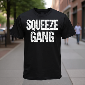 T-shirt Squeeze Gang noir unisexe pour adulte, taille moyenne, col rond, manches courtes, promotionnel - Product Image 3