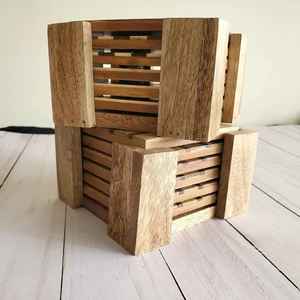 Posavasos de Madera con Diseño Cuadrado, Hechos a Mano, Ecológicos, Reutilizables, de Calidad de Exportación - Product Image 4
