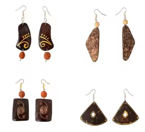 Pendientes de cáscara de coco personalizables, diseños personalizados, tallados a mano, joyería natural, regalo único - Product Image 1