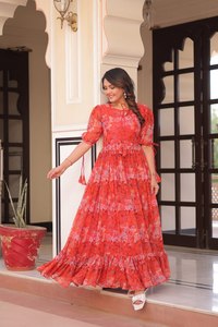 Indian Boutique Exclusivo Suave Georgette Hermoso Impreso Fiesta Desgaste Saree Elegante con Blusa para Desgaste Étnico - Product Image 5