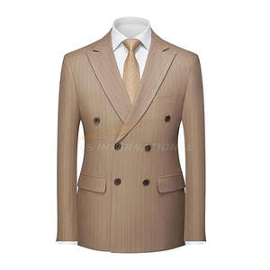 Traje a rayas de doble botonadura para hombre, esmoquin Formal ajustado de 2 piezas con chaqueta y pantalones, traje de negocios caqui para boda - Product Image 4