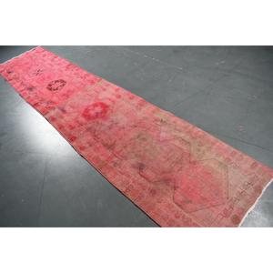 Vintage Turkish <b>Runner</b> <b>Rug</b> 2.6x12.4 ft (79x379 cm), Pink Floral Herki <b>Rug</b> - Product Image 2