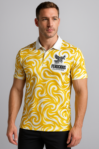 Polo à imprimé tourbillon jaune avec logo, chemise à manches courtes à col pour homme, design personnalisé, vêtements de sport respirants, mode estivale - Product Image 6