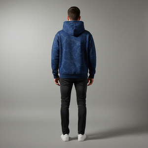 Sweat à capuche d'hiver personnalisé avec logo numérique bleu topographique, 100 % coton molletonné respirant, streetwear homme, pull à poches - Product Image 4