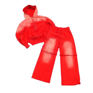 Survêtements décontractés à capuche pour hommes grandes tailles, couleur unie, effet délavé, en différentes couleurs, 100 % coton respirant, mode hiver - Product Image 1