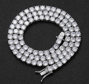 Cadena de tenis de fila de 22 pulgadas corte redondo plata/collar de diamantes de moissanita chapado en oro de 10K joyería de regalo de lujo para todas las ocasiones - Product Image 1