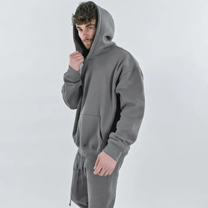 Sweat-shirt à capuche en molleton surdimensionné pour homme, couleur unie, pull décontracté, coupe classique, vêtements d'automne - Product Image 3