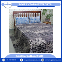 Liquidation : Couette Kantha Queen Size en Coton 100% Écologique, Imprimée à la Main au Bloc Indien, Réversible et Patchwork, Qualité Supérieure, Direct Usine