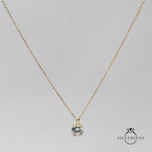 Collier Solitaire en Argent Sterling 925 Plaqué Rhodium avec Zircon et Chaîne Géométrique Or Rose, Tendance Diamant, pour Fiançailles - Product Image 3