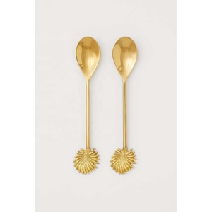Mini fleur extrémité poignée salade serveur couverts ensemble or miroir poli acier cuillère fourchette qualité alimentaire décoratif pour la rentrée scolaire - Product Image 1
