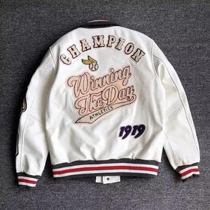 2023 Men's Retro Trend Baseball Uniform Jackets Canvas Short Coat Multi-letter Embroidery <b>White</b> High Street for Spring Autumn - Product Image 4