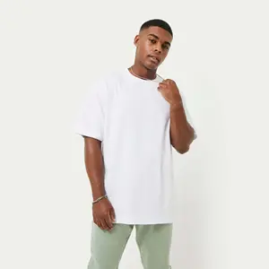 100% Katun Jersey Medium Lengan Pendek Leher Bergaris Putih Pria Klasik T-Shirt Kebesaran