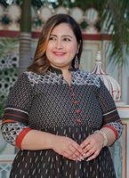 Ensemble 2 pièces pour femme, Kurti Anarkali imprimé Ikat en coton, grande taille, couleur noire, coupe régulière, tissu doux, élégant, pour tous les jours et occasions formelles