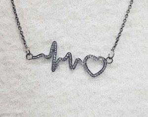 Heartbeat to Heart Mujer Vintage Negro Rodio Plateado 925 Plata de ley Pave Diamante Colgante 50x20MM Tamaño - Product Image 1