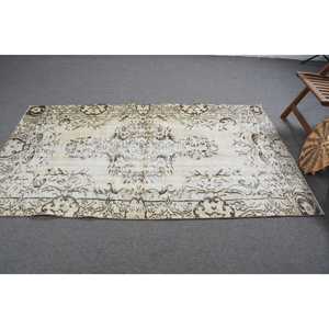 4.2x7.4 ft Vintage Rug, Turkish Area Rug, White <b>Brown</b> Camouflage Rug - Product Image 4
