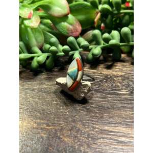 Bague vintage en argent sterling avec turquoise et opale Navajo, taille 5.5, bijoux bohèmes en pierres précieuses - Product Image 4