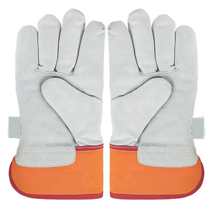 Guantes de cuero de vaca para soldar, guantes de trabajo de protección de seguridad laboral de estilo corto negro, venta al por mayor, doble palma - Product Image 2