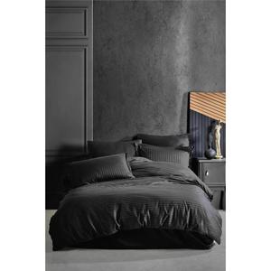 Ensemble de housse de couette double en satin noir rayé chic Ensembles de housse de couette de qualité supérieure - Product Image 1