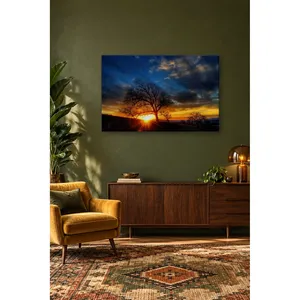 Silhouette d'un arbre isolé au coucher du soleil, impression sur toile - Product Image 4