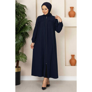 Abaya jeune style robe bleu marine foncé avec silhouette droite simple et taille empire - Product Image 4