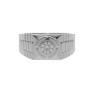 <b>Men's</b> 14K White Gold Rhodium Plated Luxury Fashion Jewelry <b>Ring</b> Natural Diamond Bezel <b>Set</b> Brilliant Cut Statement Band Classic - Product Image 1