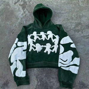 Sudadera con capucha para hombre con estampado Puff de colores sólidos, Sudadera con capucha con estampado de Puff en blanco recortada de algodón grueso de gran tamaño para hombres y mujeres - Product Image 3