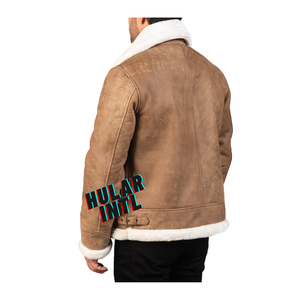 Blouson aviateur en cuir grande taille pour hommes Blouson d'hiver chaud en fourrure de mouton Flight B3 Bomber Pilot Jacket - Product Image 6