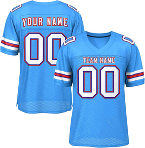 Custom Light <b>Blue</b> American Football Uniform Personalized Team Name Number Mesh Sublimated Breathable Anti-Bacterial Quick Dry - Product Image 2